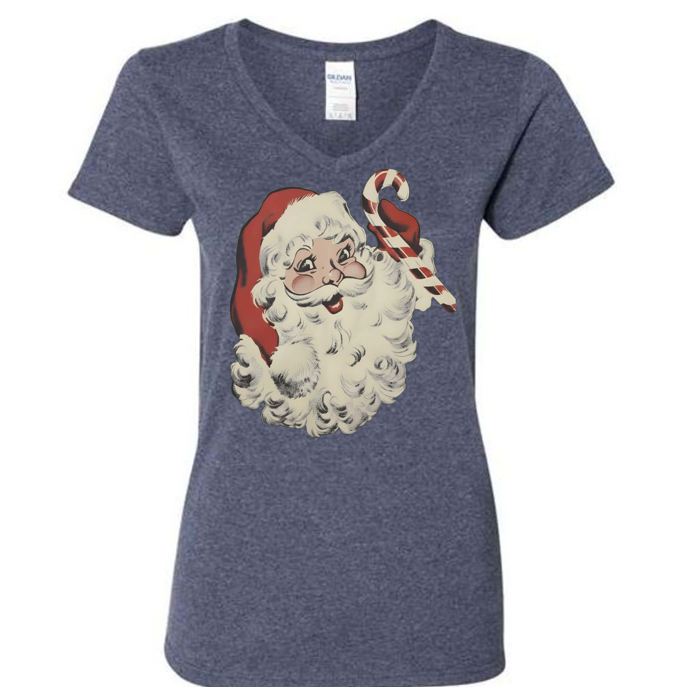 OBSIDIAN CODE presents a festive Candy Cane Santa V-neck tee designed for comfort, cheer, and joyful holiday style.