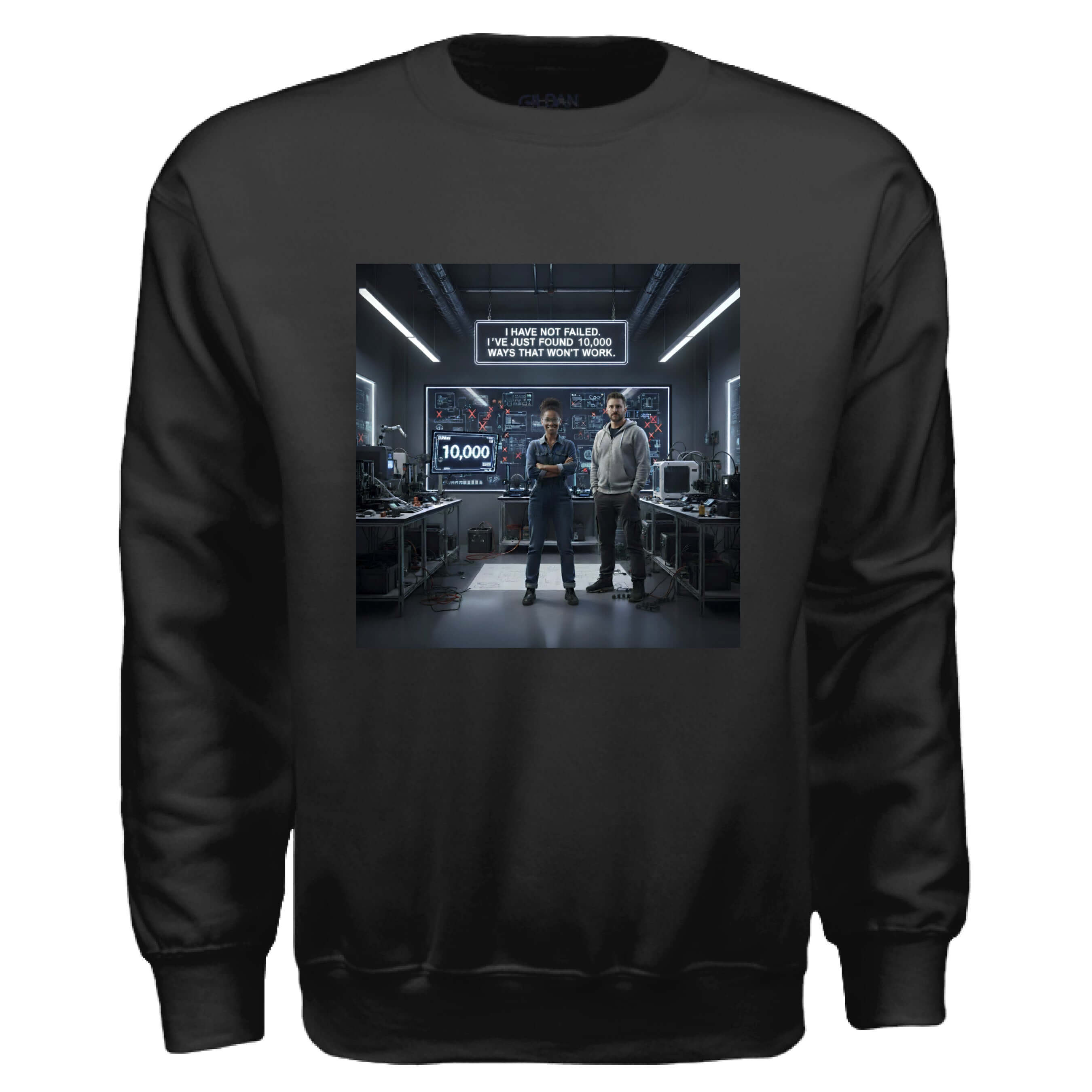 OBSIDIAN CODE delivers a motivational Edison quote sweatshirt for those who believe persistence fuels every step toward success.