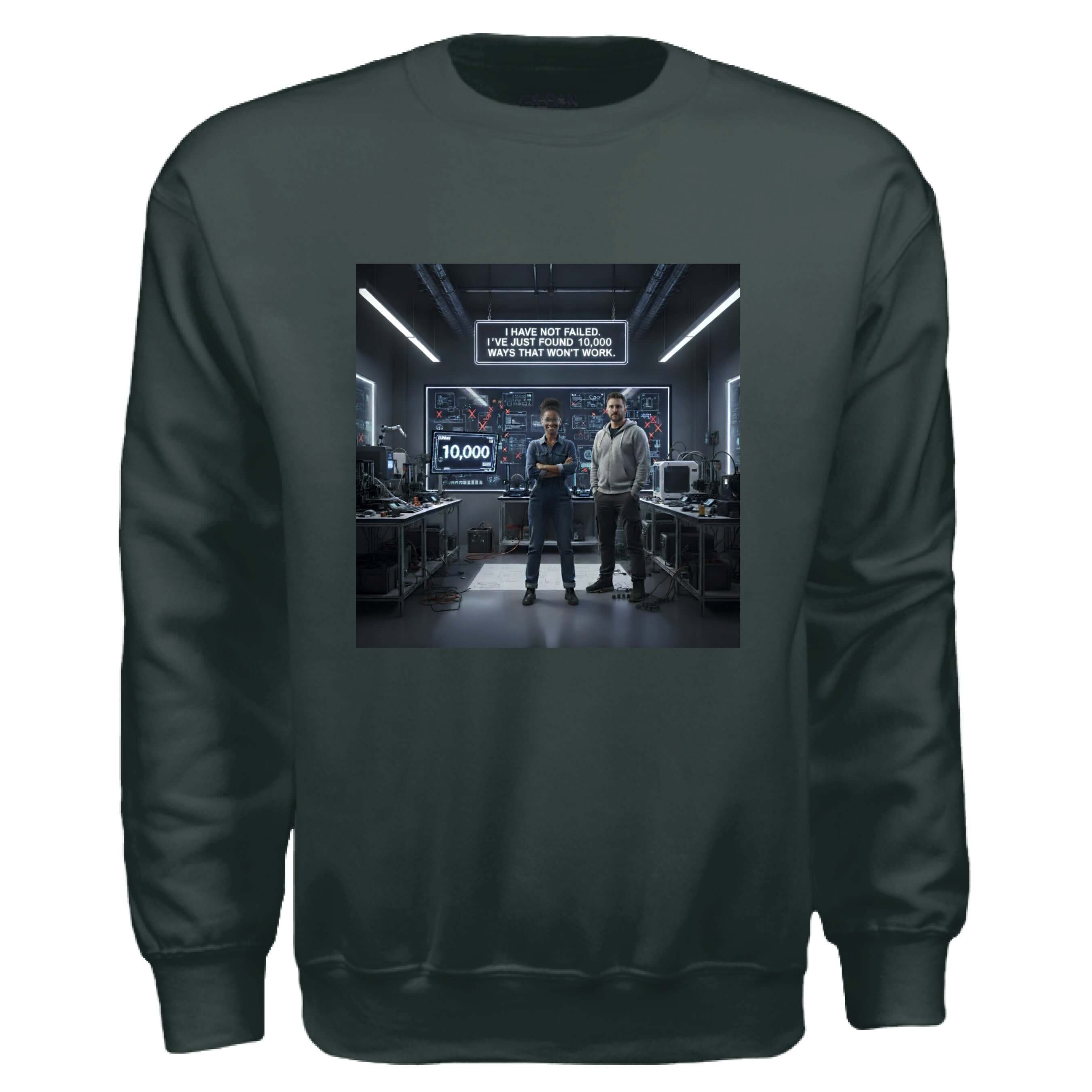OBSIDIAN CODE delivers a motivational Edison quote sweatshirt for those who believe persistence fuels every step toward success.