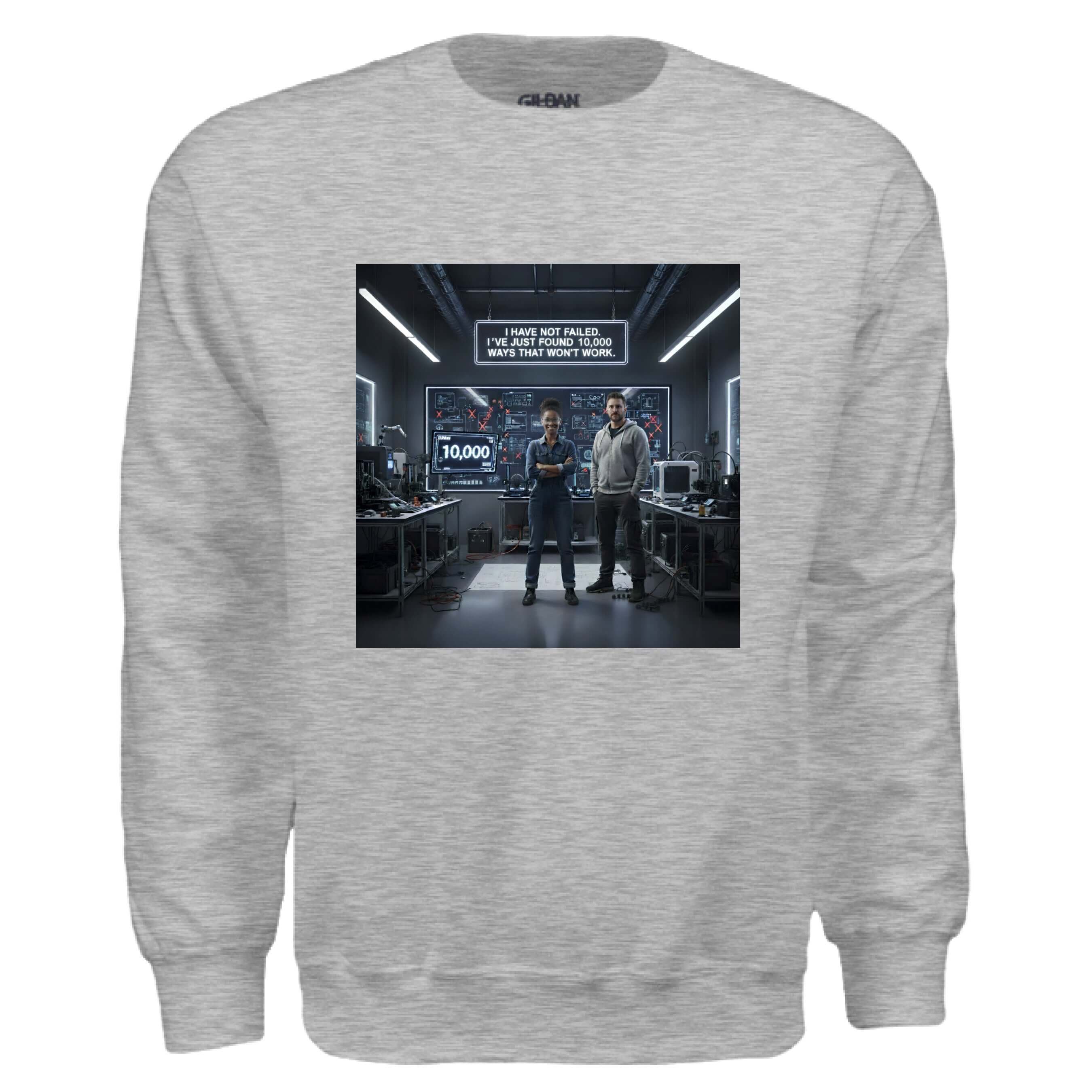 OBSIDIAN CODE delivers a motivational Edison quote sweatshirt for those who believe persistence fuels every step toward success.