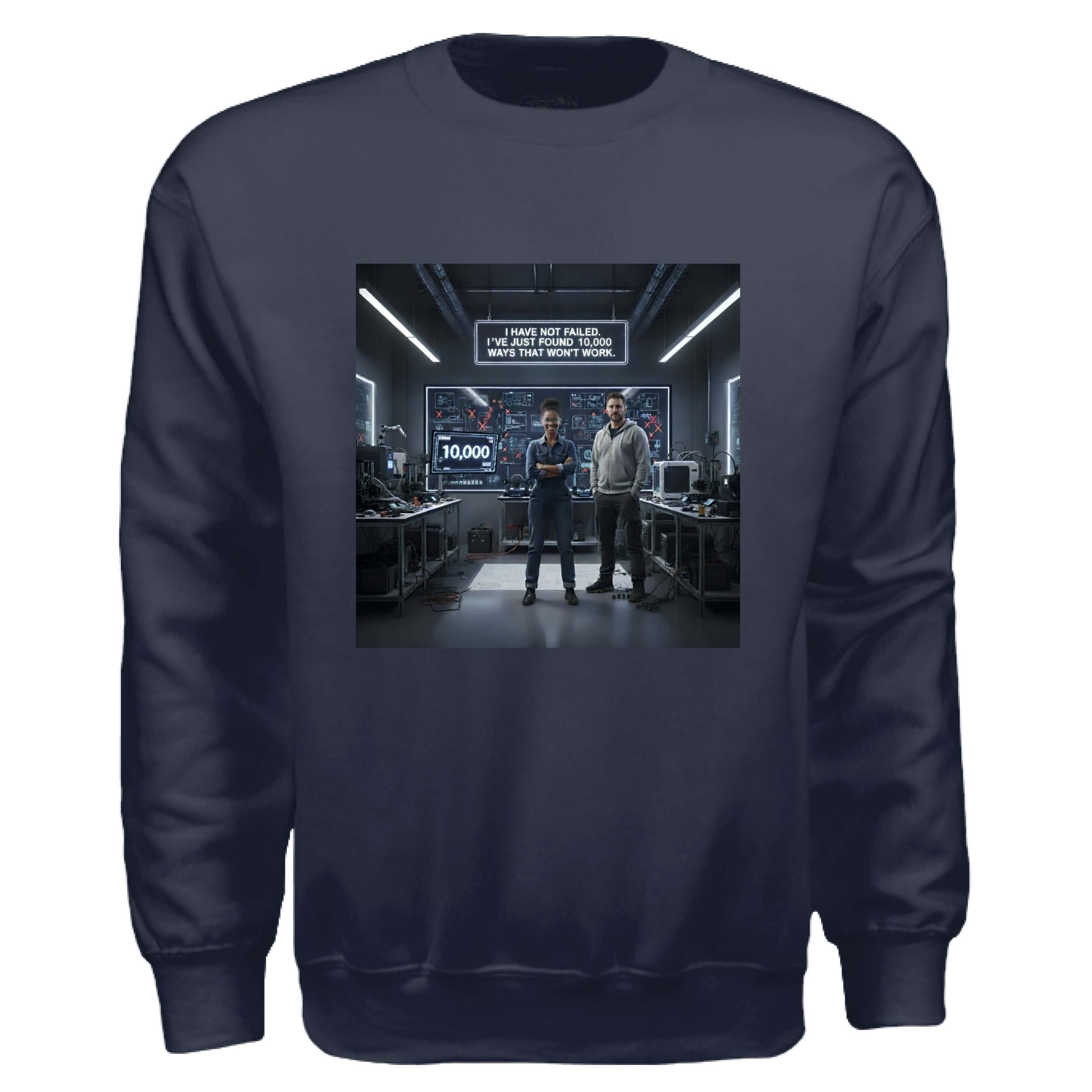 OBSIDIAN CODE delivers a motivational Edison quote sweatshirt for those who believe persistence fuels every step toward success.