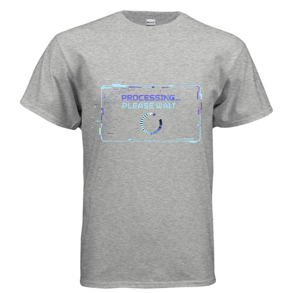OBSIDIAN CODE presents the Processing Please Wait tech humor tee, perfect for developers, gamers, and anyone who loves relatable digital humor.