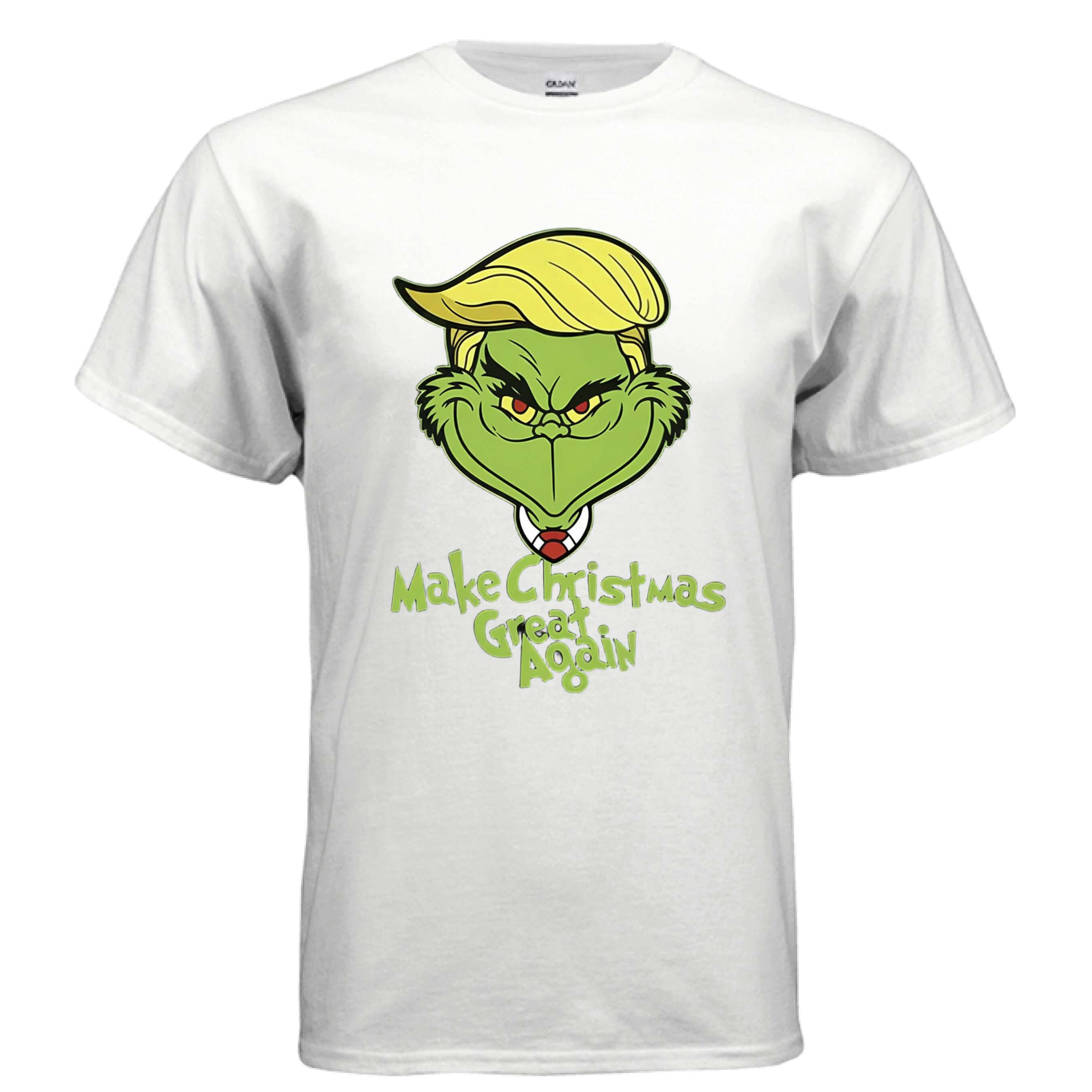 OBSIDIAN CODE Trump Grinch Holiday Tee featuring a playful design with 'Make Christmas Great Again' text.