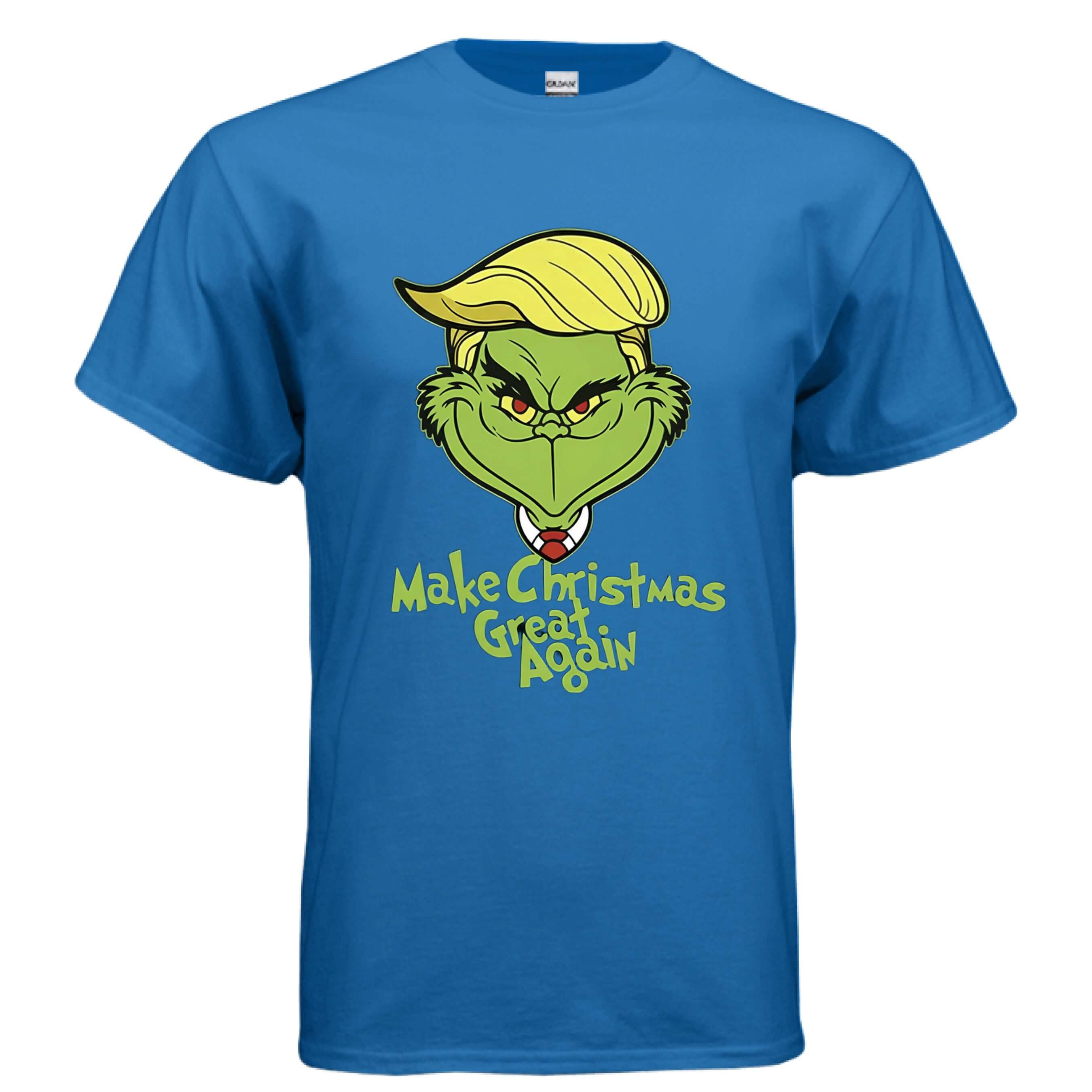 OBSIDIAN CODE Trump Grinch Holiday Tee featuring a playful design with 'Make Christmas Great Again' text.