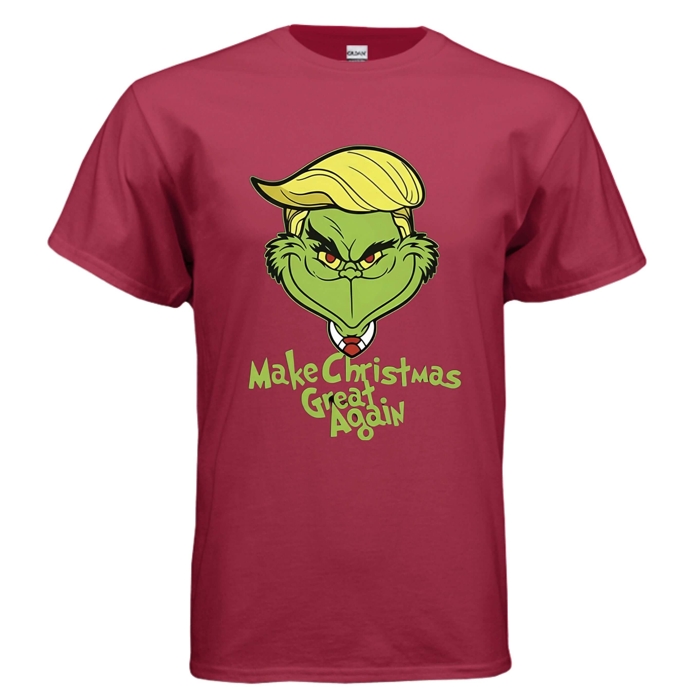 OBSIDIAN CODE Trump Grinch Holiday Tee featuring a playful design with 'Make Christmas Great Again' text.