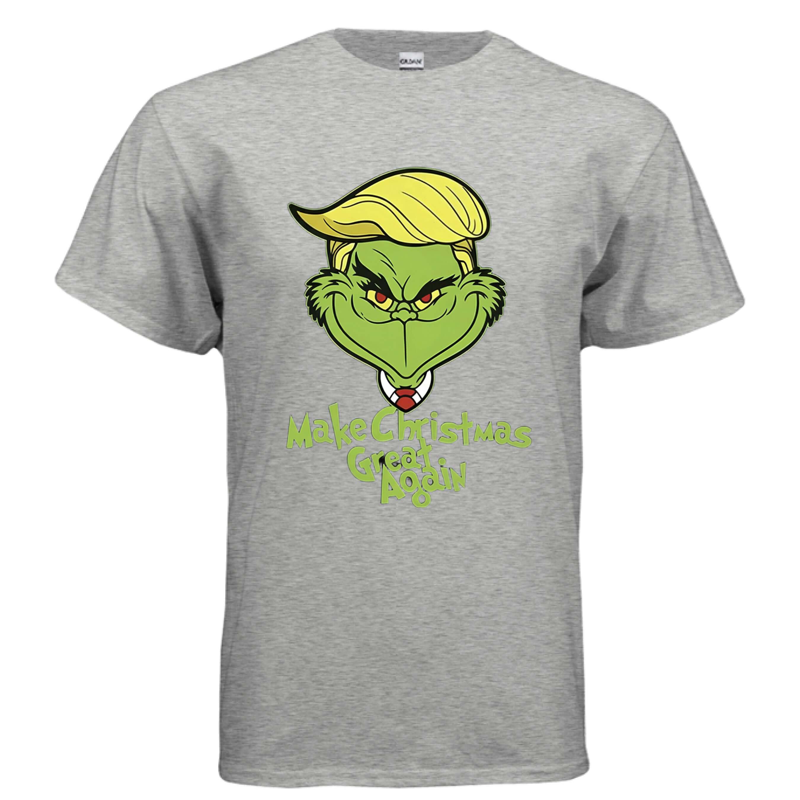 OBSIDIAN CODE Trump Grinch Holiday Tee featuring a playful design with 'Make Christmas Great Again' text.